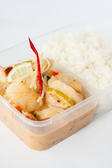 Thai Take Away Food, Prawn Lemon Sauce With Rice Royalty Free Stock Photos