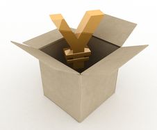 Carton Box With Yen Sign Inside Stock Photos