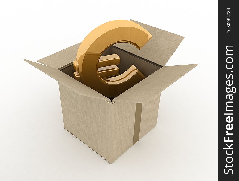 Carton Box With Euro Sign Inside