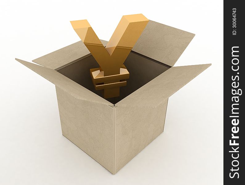 3d illustration of carton box with yen sign inside