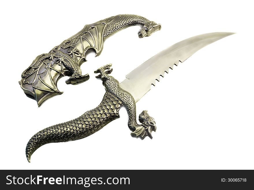 Sword And The Sheath Executed In The Form Of A Dragon On A White Background