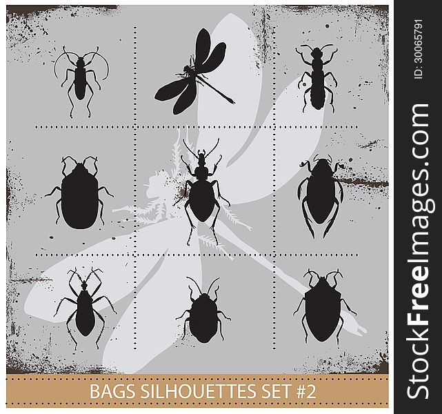 Insect vector silhouettes sign set black color. Insect vector silhouettes sign set black color