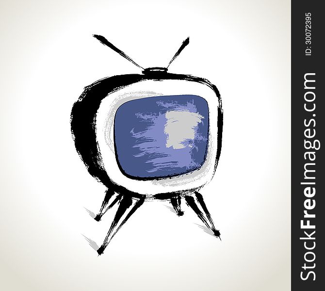 Vector: Old Television Drawing with Brushwork