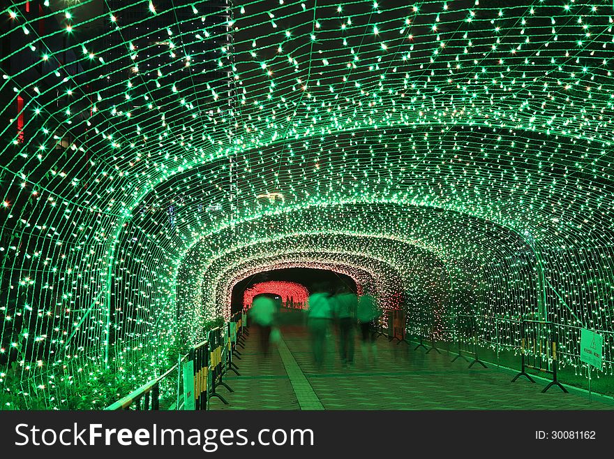 A exciting light tunnel with people