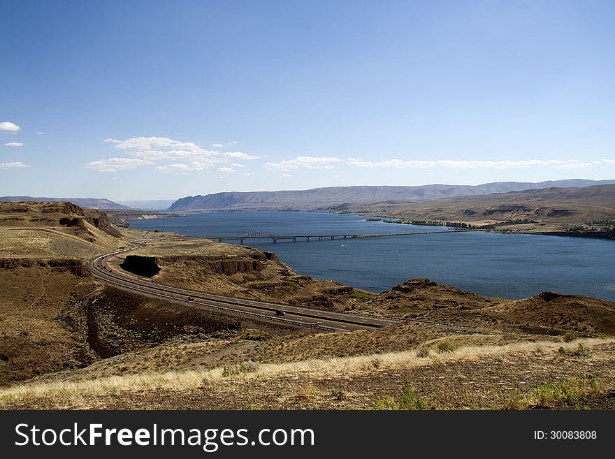 Route 90 Crossing the Columbia River in Washington State. Route 90 Crossing the Columbia River in Washington State