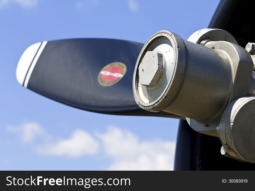 Close-up of a propeller on a small vintage aircraft. Close-up of a propeller on a small vintage aircraft.