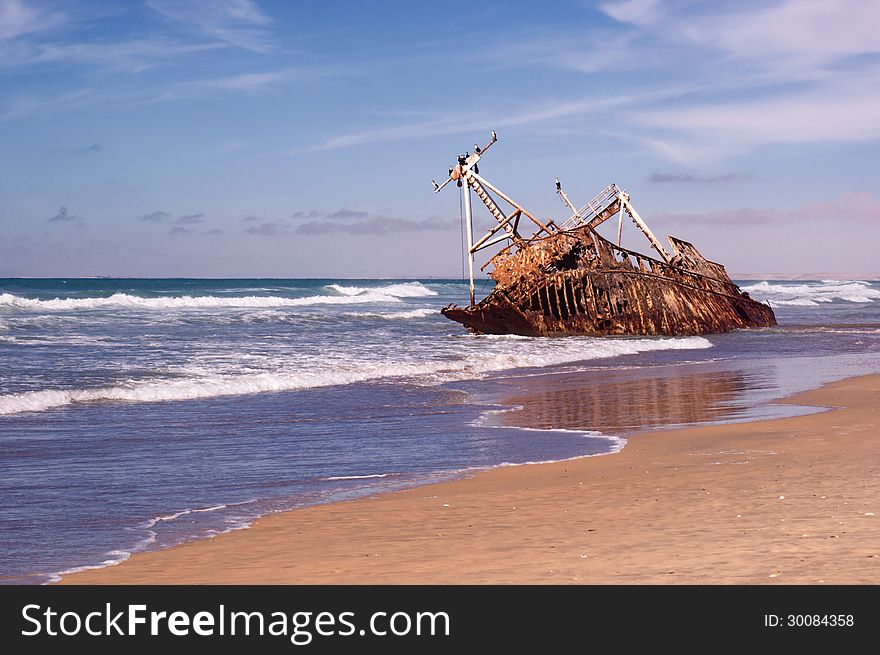 Ship wreck on sea , western sahara coast