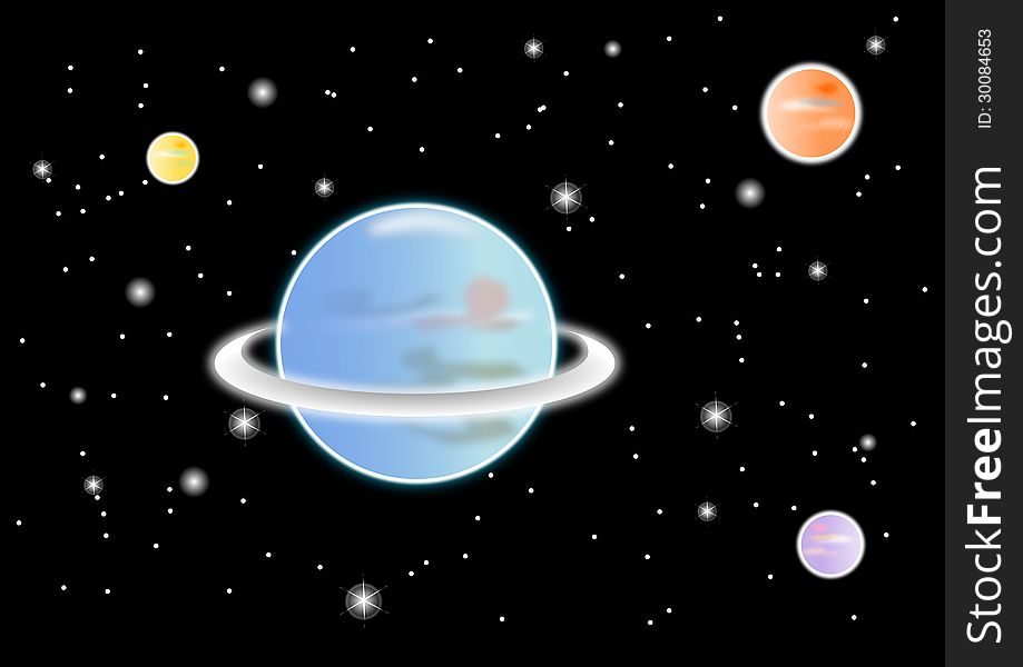Multicolored planets and stars background