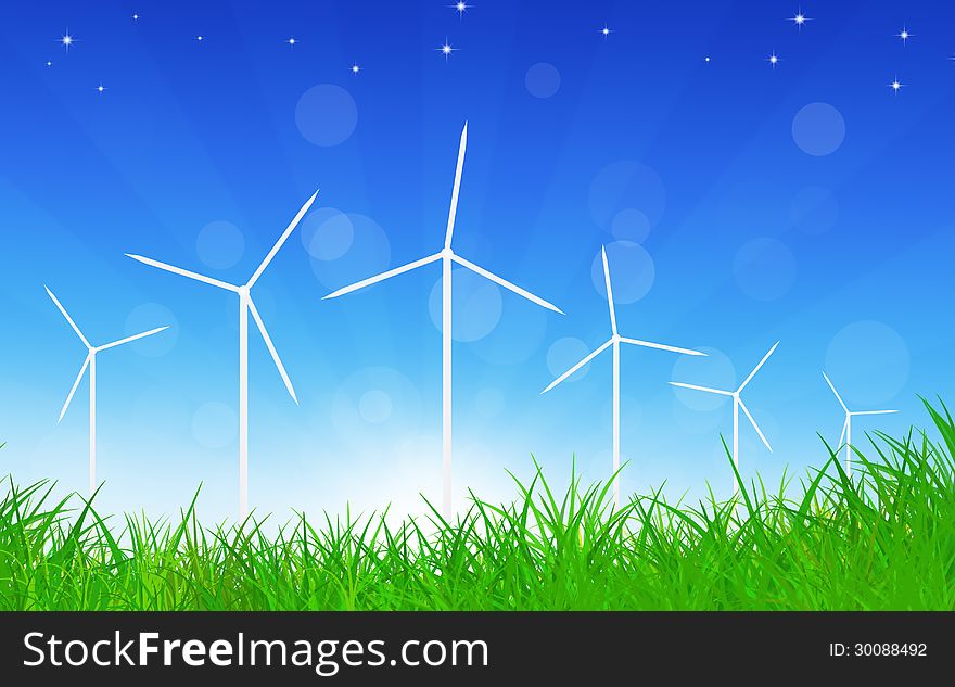 Concept illustration of wind turbines in the nature. Concept illustration of wind turbines in the nature
