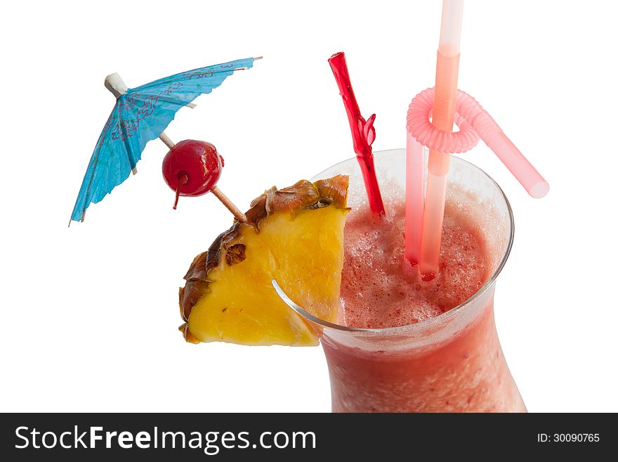 Fruit punch cocktail isolated on white background,closeup