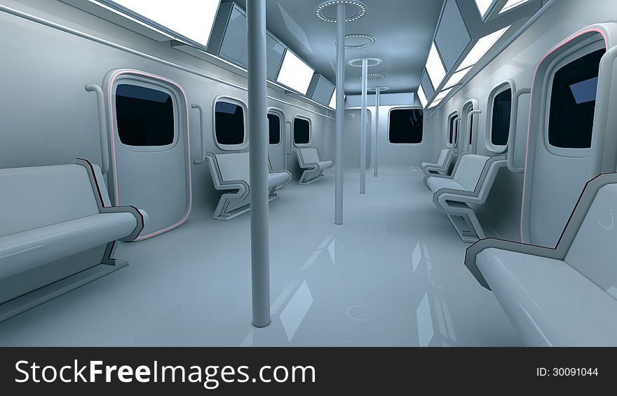 3d design. Futuristic metro interior and lighting