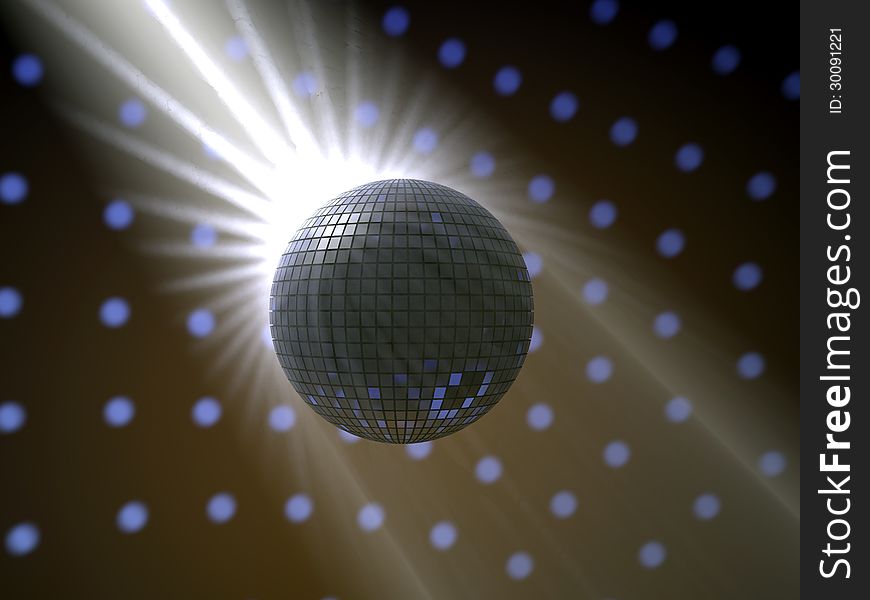 3d design. Disco ball, light and reflections