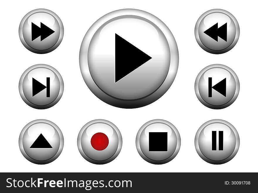 Media player web buttons set, includes nine buttons. Media player web buttons set, includes nine buttons.