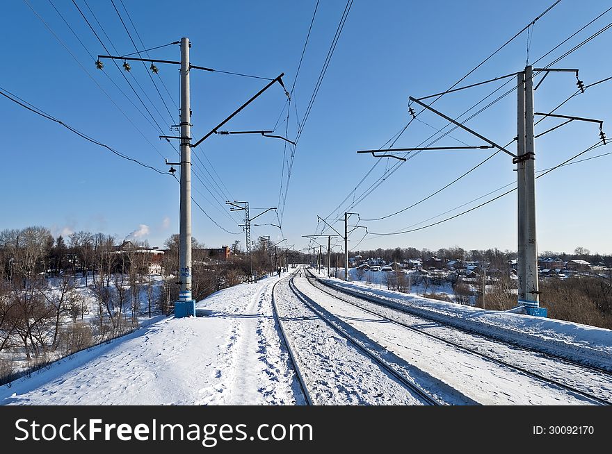 Railway tracks in Sergiev Posad, winter morning