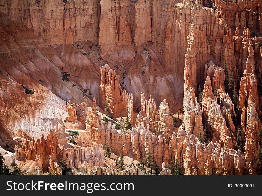 View of Bryce Canyon, showing amazingly colorful rock formations with lovely light and shadow. View of Bryce Canyon, showing amazingly colorful rock formations with lovely light and shadow.