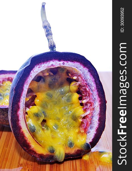 Passionfruit on chopping board