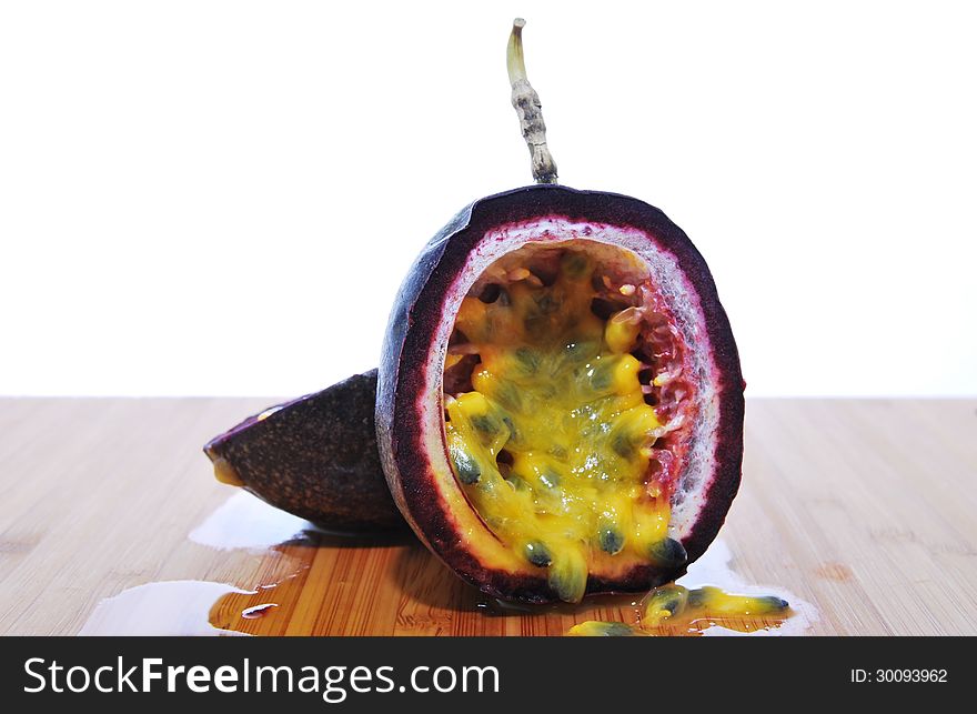 Passionfruit on chopping board