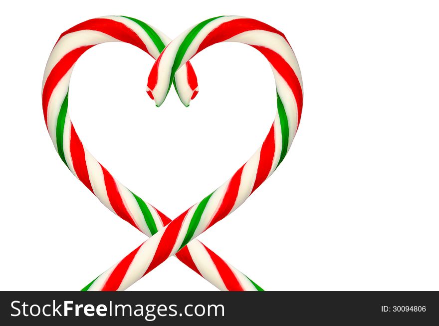 Heart of two sugar sticks isolated on a white background