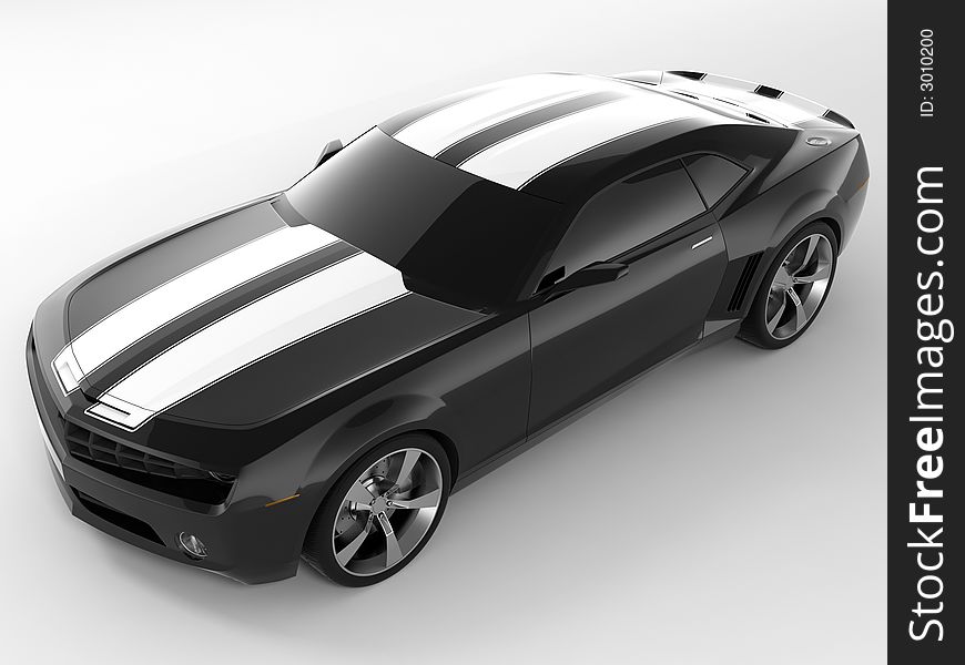 Realistic render three-dimensional model of the black Chevrolet Camaro Concept 2009