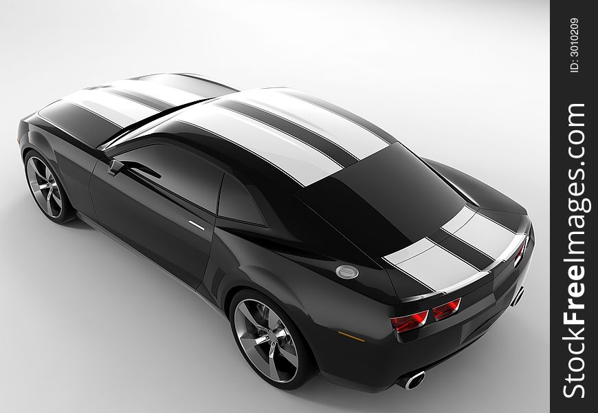 Realistic render three-dimensional model of the black Chevrolet Camaro Concept 2009