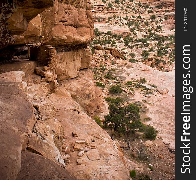 Vast view of the canyon with anasazi ruins if you look closely emebeded in the cliffside