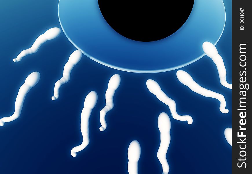 An image of some sperm about to fertilize an egg. An image of some sperm about to fertilize an egg.