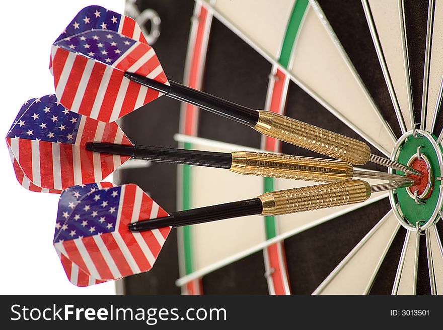 Three darts (American) right on target. Three darts (American) right on target