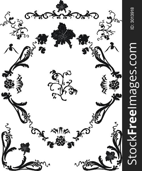 Illustration with black flower decoration on white background. Illustration with black flower decoration on white background