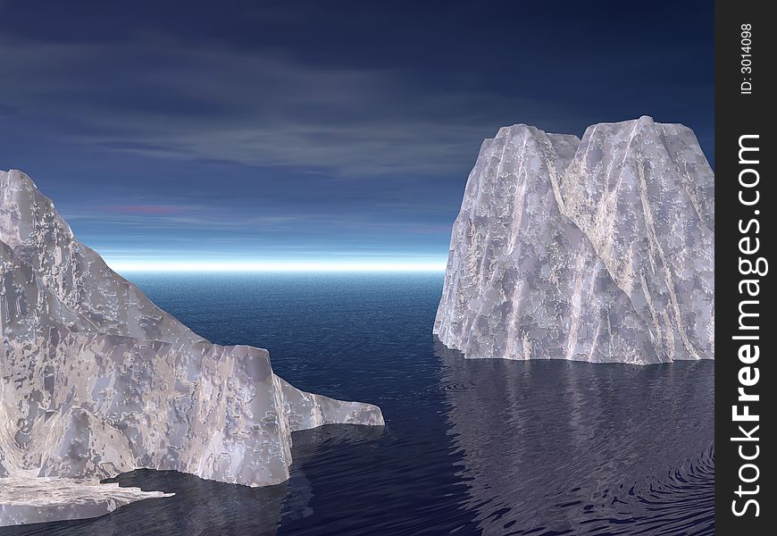Two White Iceberg. 3d illustration. Two White Iceberg. 3d illustration