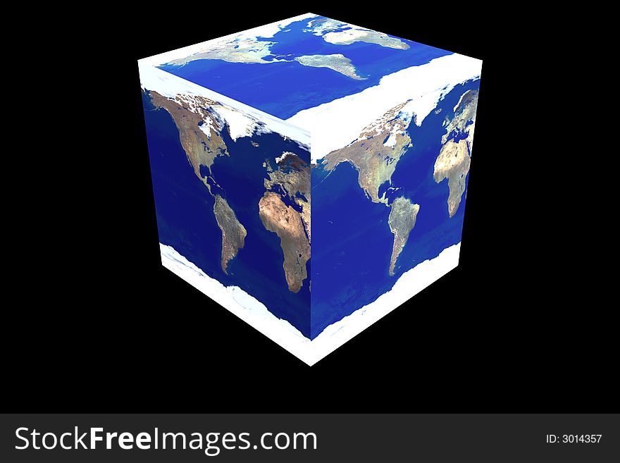 Cubed World showing the Western hemisphere 3D