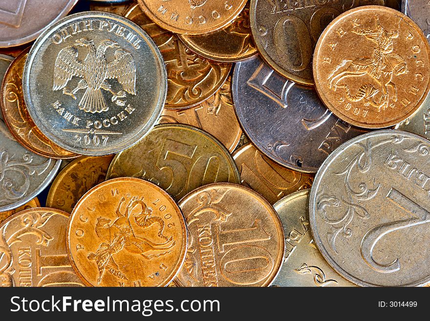 Russian coins close-up, may be used as background. Russian coins close-up, may be used as background