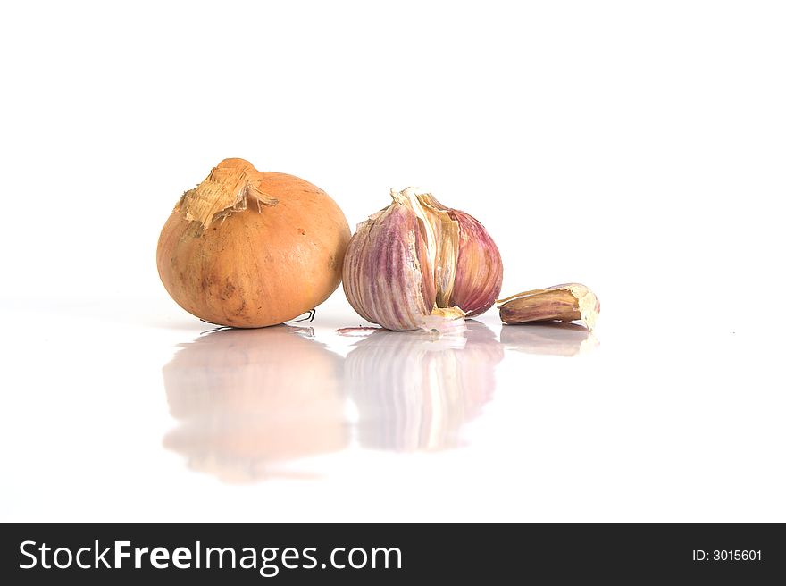 Garlic and onion isolated on white