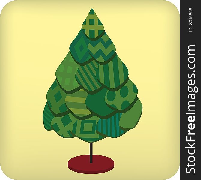 Textil tree (vector). Christmas tree made with patchwork.