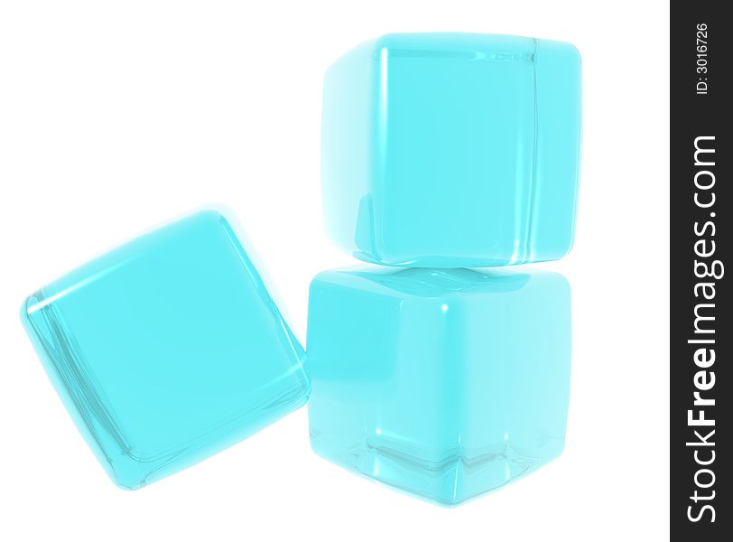 Three computer generated gel cubes on a white background. Three computer generated gel cubes on a white background.