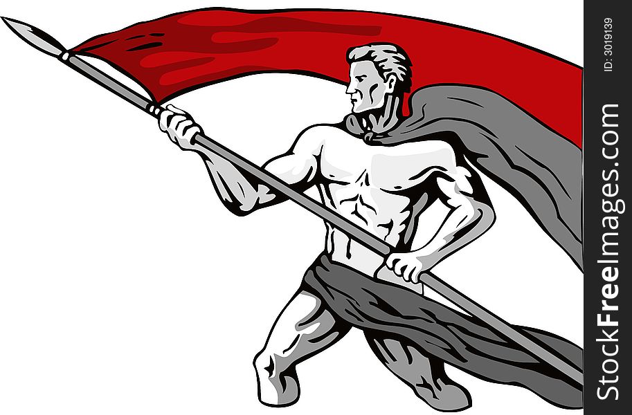 Vector art of a Heroic man carrying a banner