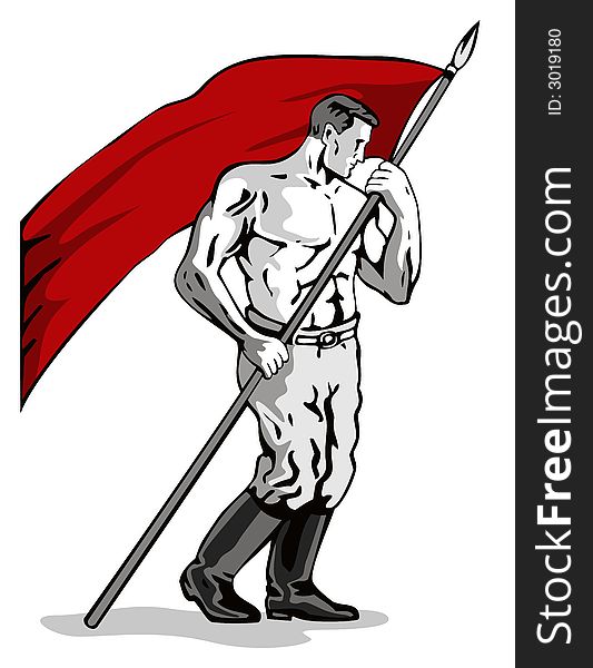 Vector art of a Man holding up a red flag