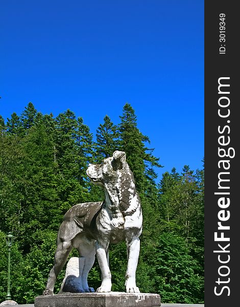 View of a dog statue in sinaia romania