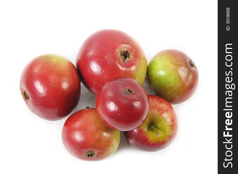 Nature, composite: six red apples on white background