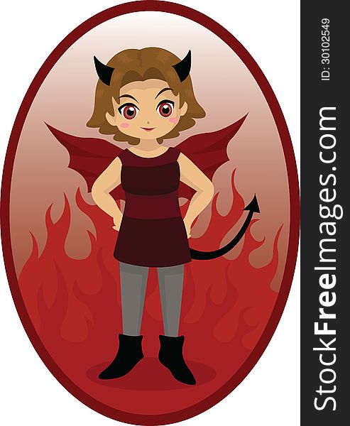 Vector illustration of a cute little devil girl