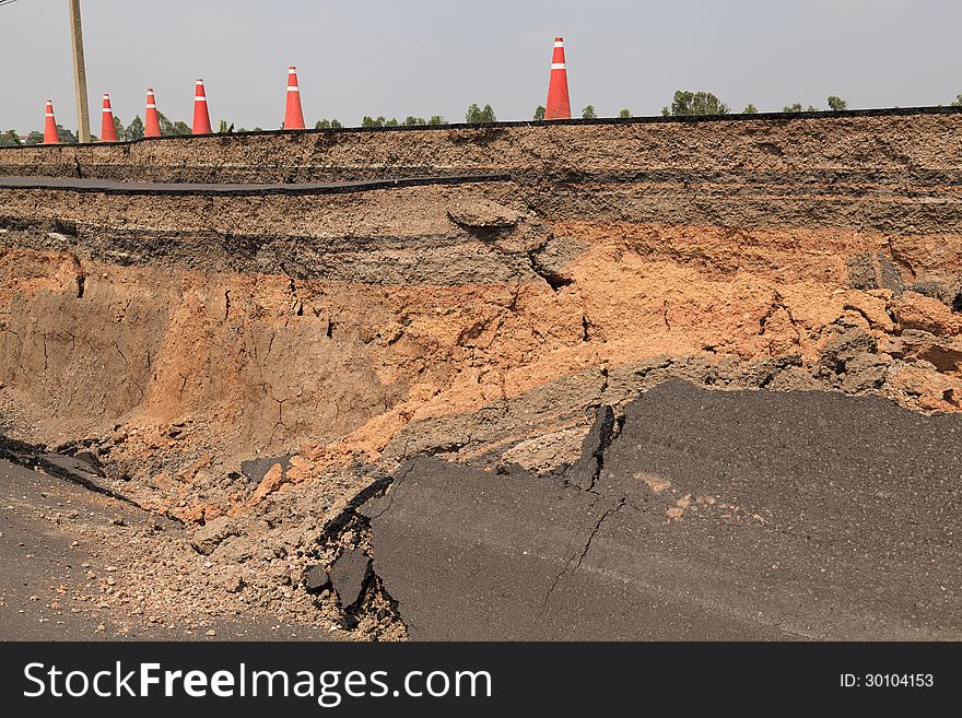 Cracked asphalt road, the concept about transportation