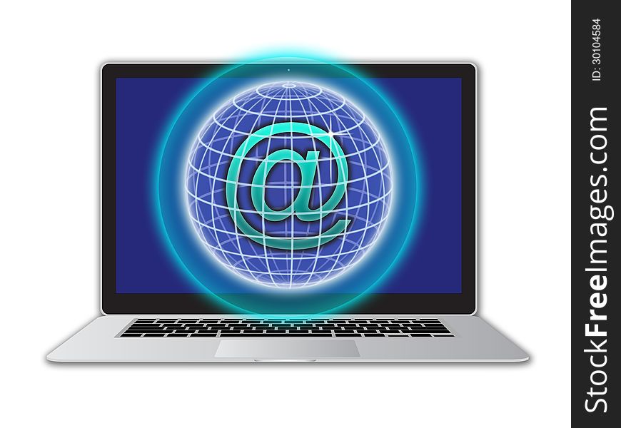 An image for the concept of secure delivery of email data when it is transfer over the internet using a laptop computer. The image shows a secure sphere network and the letter @ symbol which stands for email inside the net positioned over a laptop keyboard. An image for the concept of secure delivery of email data when it is transfer over the internet using a laptop computer. The image shows a secure sphere network and the letter @ symbol which stands for email inside the net positioned over a laptop keyboard.