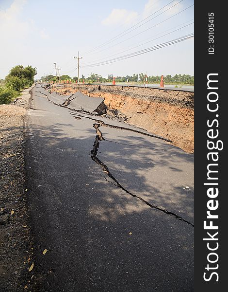 Cracked asphalt road, Dangers natural disasters