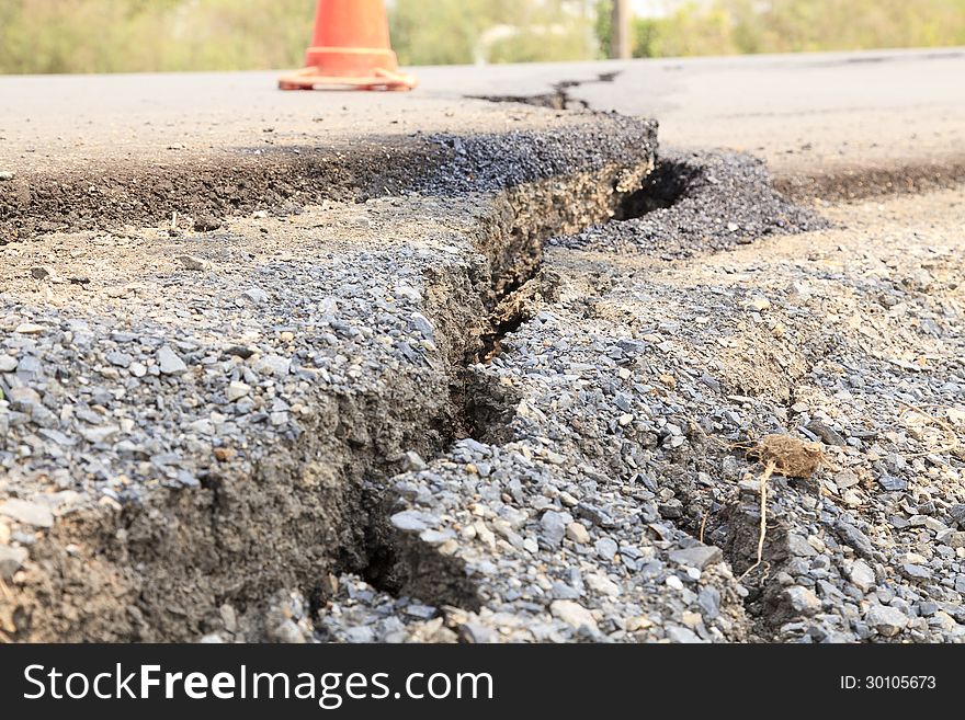 Cracked asphalt road