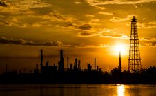 Silhouette Of Refinery Plant Stock Photography