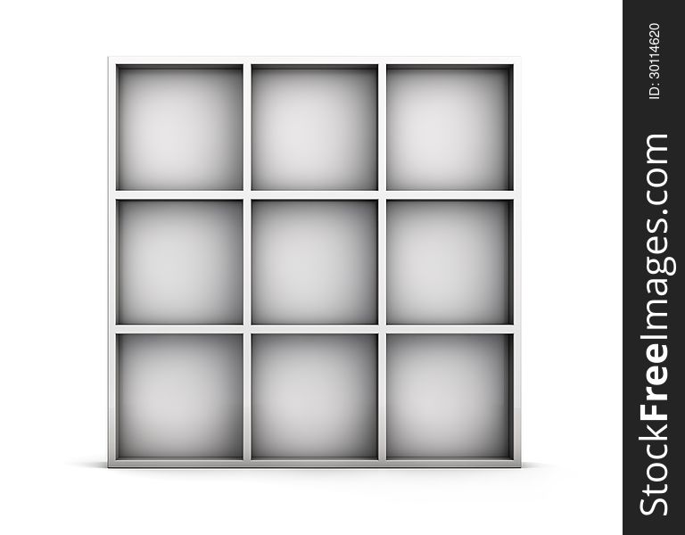 Empty shelf isolated on white. Clipping path for easy selection.