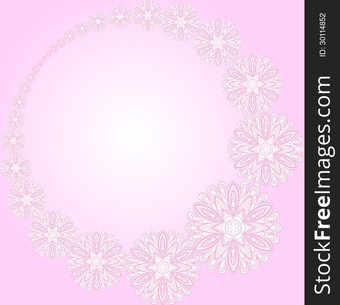 Pink round frame with flowers
