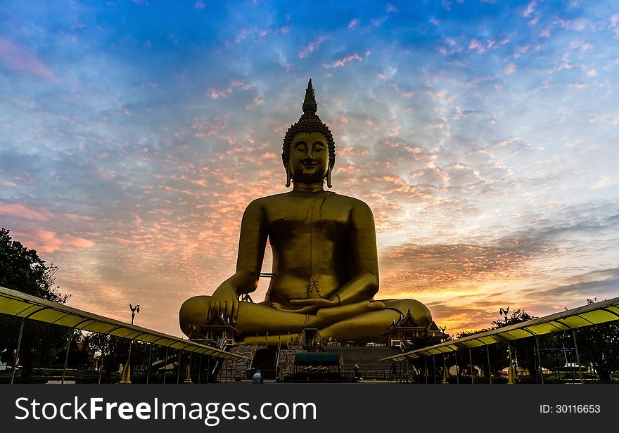 Big golden buddha statue in the temple of Thailand/Wat Maung ,Angthong Province, Thailand