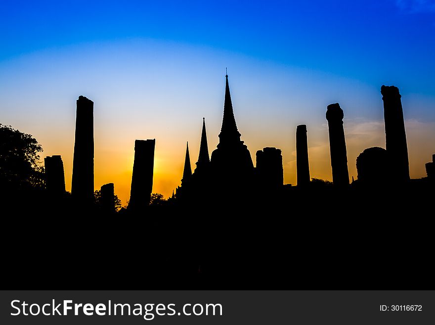 Pagoda at wat Phra sri sanphet temple at twilight, Ayutthaya, Thailand