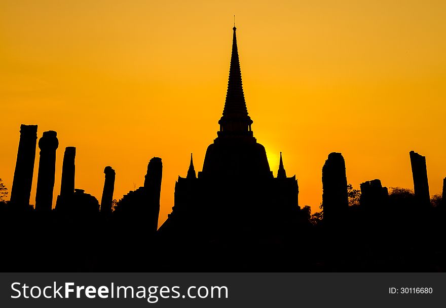 Pagoda at wat Phra sri sanphet temple at twilight, Ayutthaya, Thailand