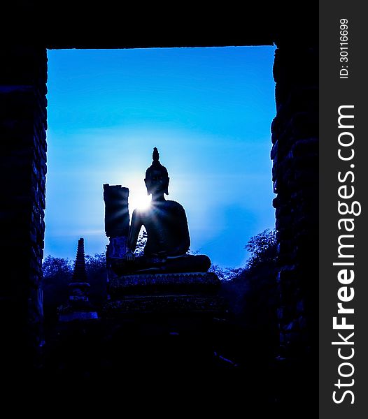 Buddha And Pagoda After Sunset, Wat Phra Sri Sanphet Temple